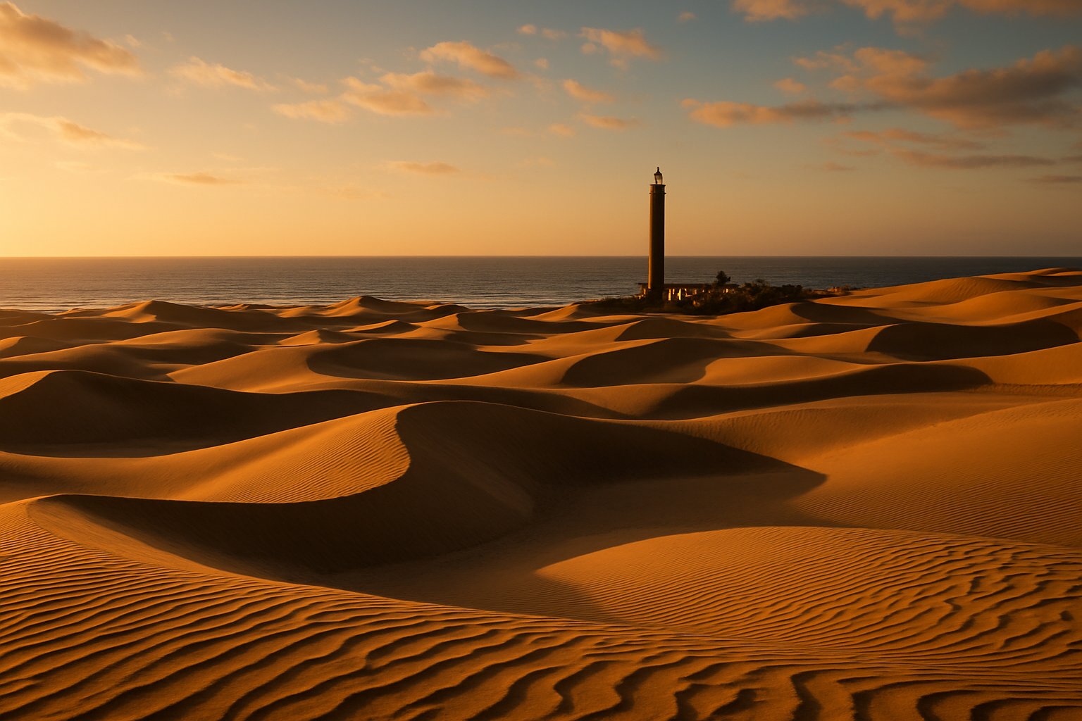 Wydmy z latarnią morską przy wybrzeżu, Gran Canaria