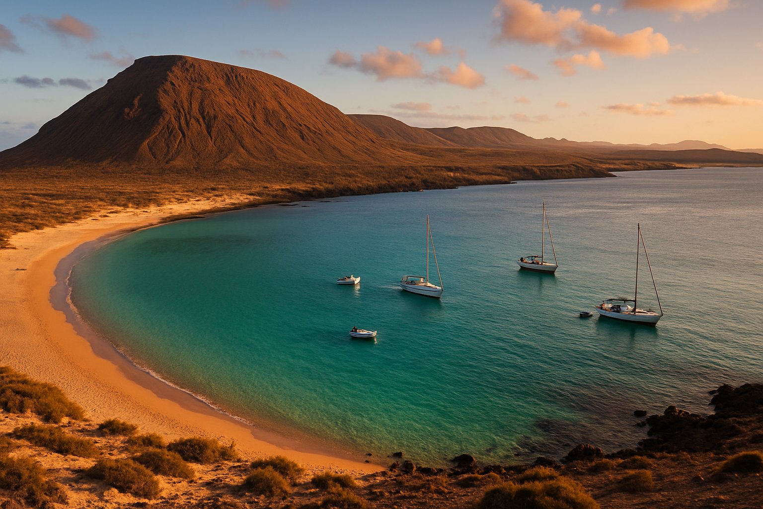 Baai met zeilboten en turquoise water, La Graciosa