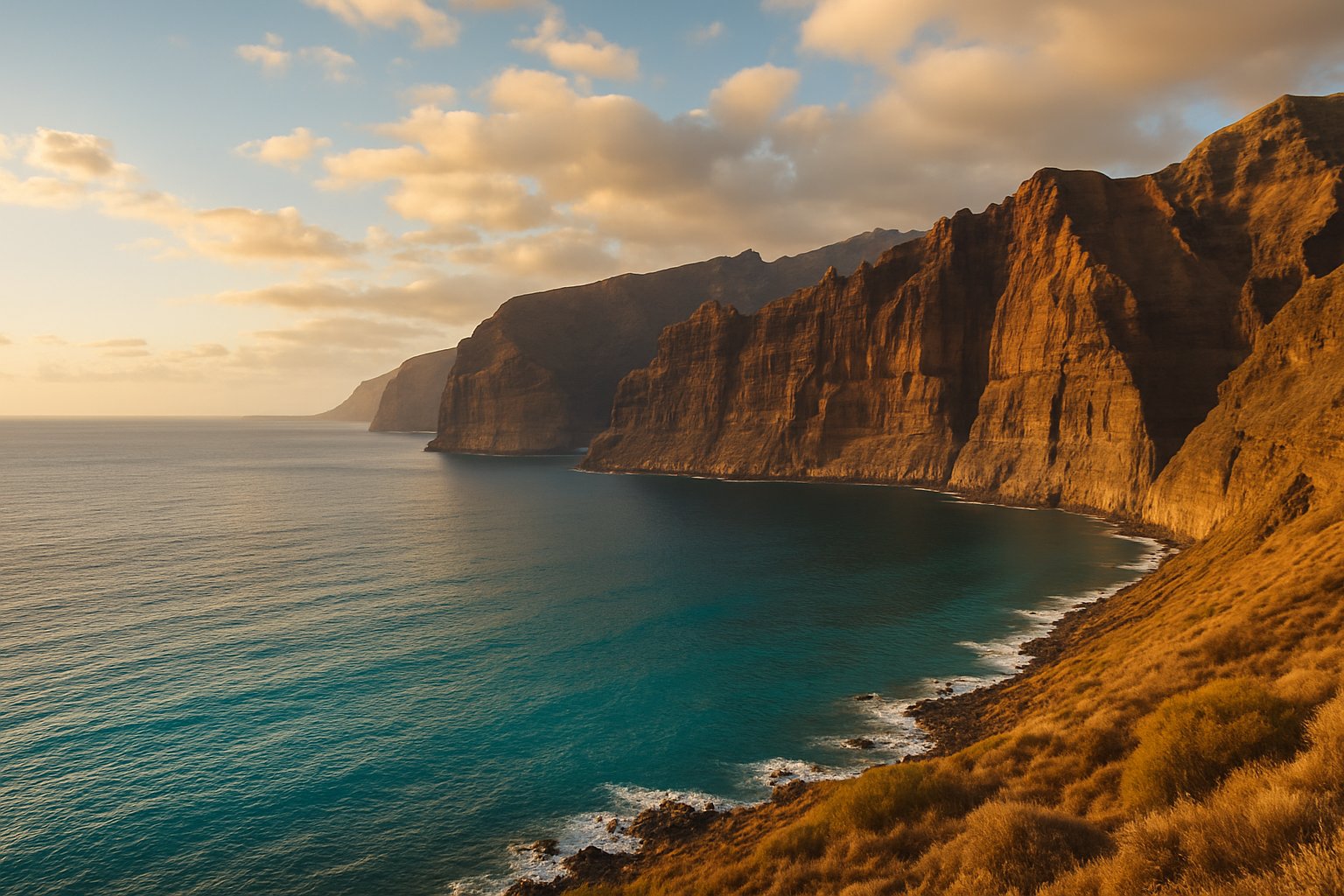 Cliffs with turquoise water and golden rocks, Tenerife