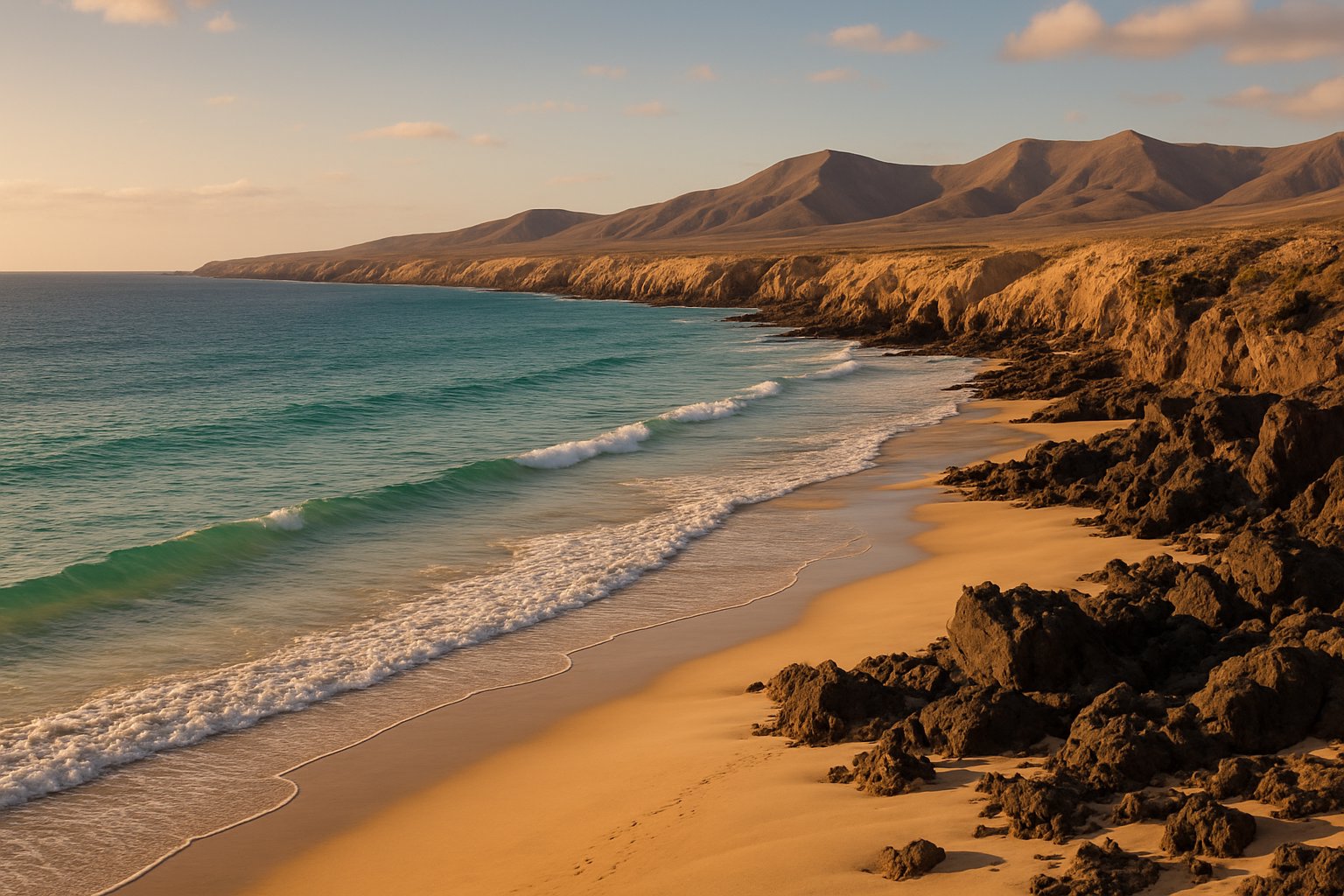 Die Playa Costa Calma, ein heller Sandstrand im Süden der Insel Fuerteventura