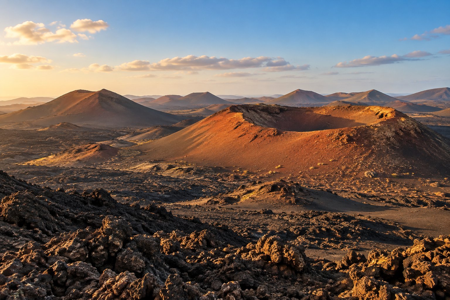 Timanfaya in het gouden avondlicht, Lanzarote
