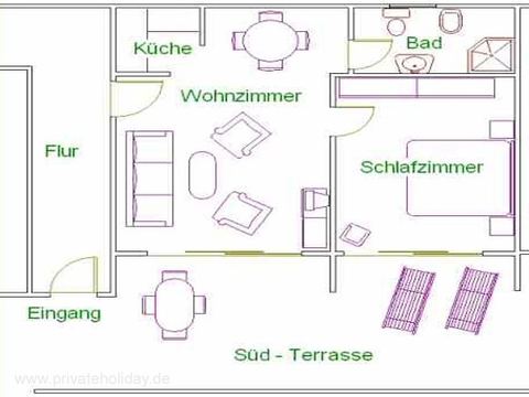 Plano con salón, dormitorio y terraza – Chayofa, Tenerife