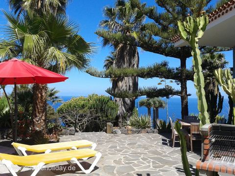 Terrace with loungers, palms and sea view – La Matanza, Tenerife