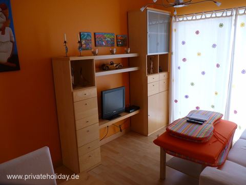 Living room with television and shelving unit – Costa Calma, Fuerteventura