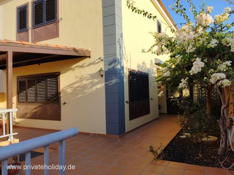 Side patio with shutters and flowering tree – Candelaria, Tenerife