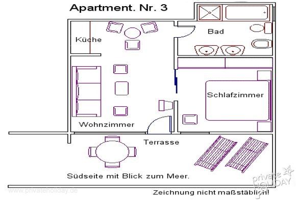 Plattegrond met slaapkamer en terras – Chayofa, Teneriffa